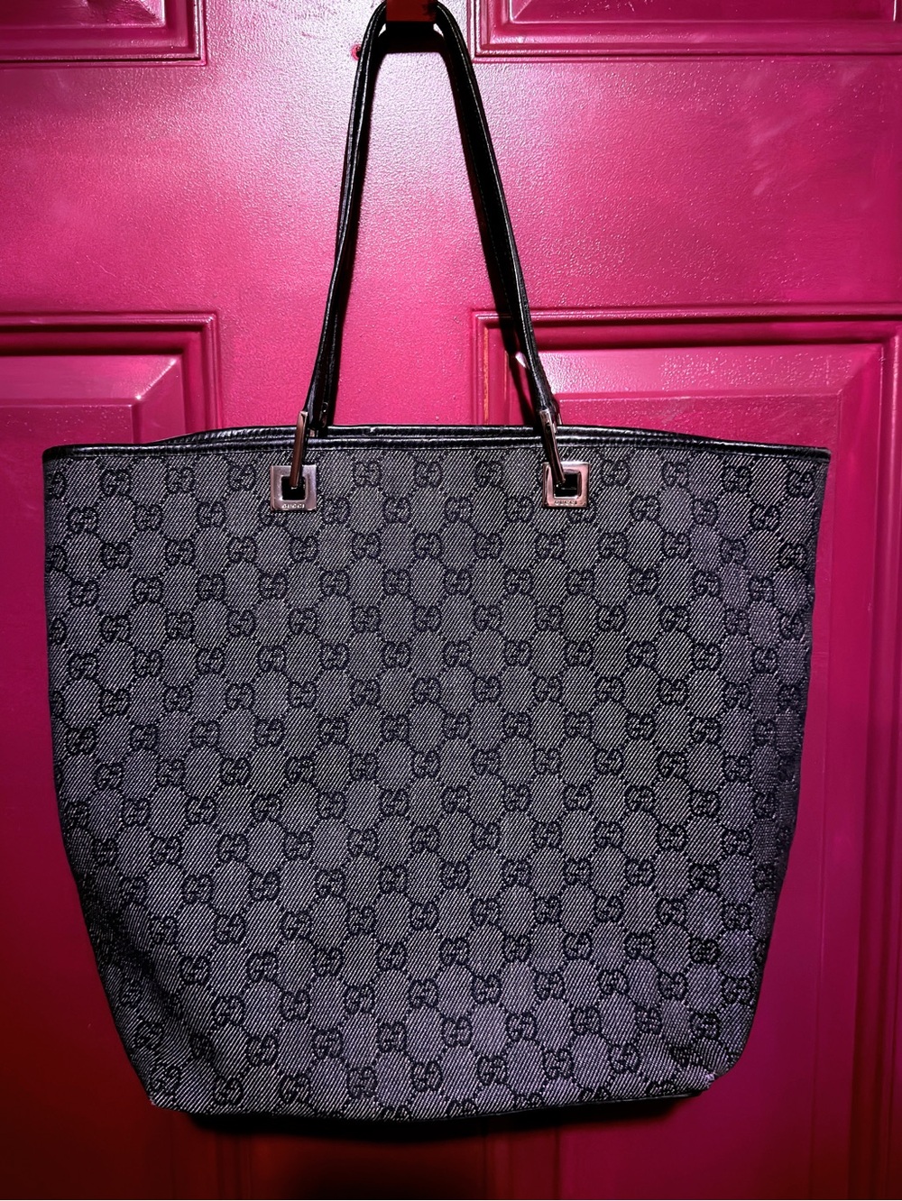 Authentic Gucci Gray and Black Monogram Tote shoulder bag